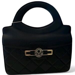 Valentino Orlandi Black Diamond Quilted Crossbody Shoulder Bag Vegan Leather